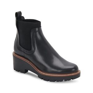 AQUA Womens Black Goring Waterproof Demi Round Toe Wedge Leather Chelsea 6 M